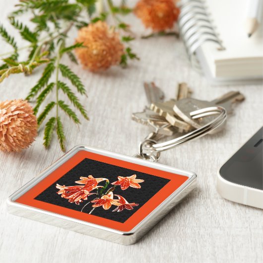 Schets van Daylilies - Mandarijns oranje en Rust Sleutelhanger (Zijkant)