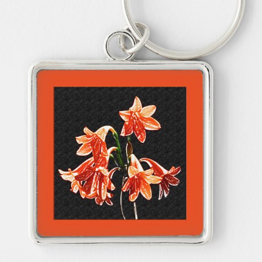 Schets van Daylilies - Mandarijns oranje en Rust Sleutelhanger (Voorkant)