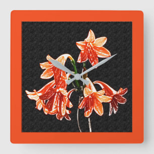 Schets van Daylilies - Mandarijns oranje en Rust Vierkante Klok