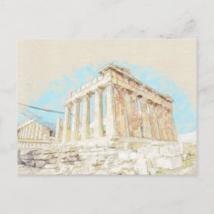 Schets van de Acropolis Hill in Athene, Griekenlan Briefkaart