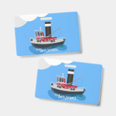 Schets van de cartoon van de trawlvisserij met de badge (Voor- en achterkant)