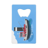 Schets van de cartoon van de trawlvisserij met de  creditkaart flessenopener (Voorkant)