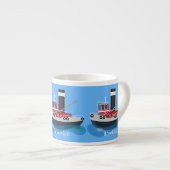 Schets van de cartoon van de trawlvisserij met de espresso kop (Voorkant rechts)