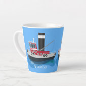 Schets van de cartoon van de trawlvisserij met de  latte mok (Linkerhoek)