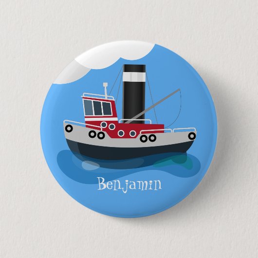 Schets van de cartoon van de trawlvisserij met de ronde button 5,7 cm (Voorkant)