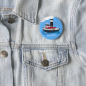 Schets van de cartoon van de trawlvisserij met de ronde button 5,7 cm (In situ)