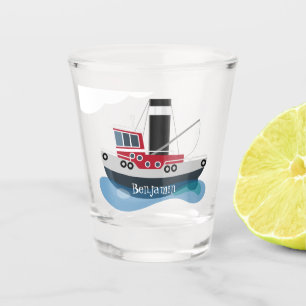 Schets van de cartoon van de trawlvisserij met de shot glas
