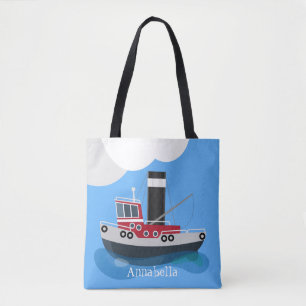 Schets van de cartoon van de trawlvisserij met de tote bag