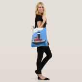 Schets van de cartoon van de trawlvisserij met de tote bag (Op model)