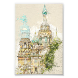 schets van de kerk Sint-Petersburg Foto Afdruk