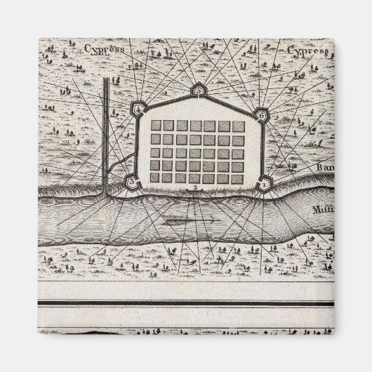 Schets van de nieuwe Orleans uit het fort St Charl Magneet (Voorkant)