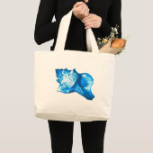 Schets van de schelp van de kegel - kobalt en sky  grote tote bag (Voorkant (product))