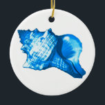 Schets van de schelp van de kegel - kobalt en sky  keramisch ornament<br><div class="desc">Digitale renditie van een kegelschaal - schaduwen van diep kobalt blauw tot hemelblauw met wit</div>