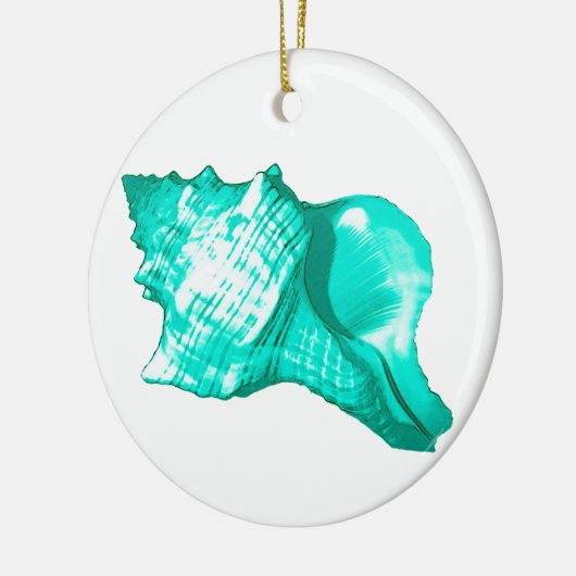 Schets van de schelp van de kegel - turquoise, wit keramisch ornament (Links)