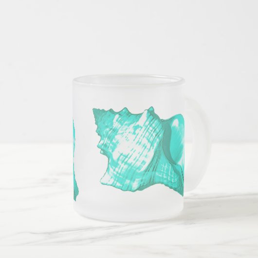 Schets van de schelp van de kegel - turquoise, wit matglas koffiemok (Voorkant rechts)