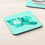 Schets van de schelp van de kegel - turquoise, wit onderzetter (Linkerzijde)