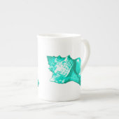 Schets van de schelp van de kegel - turquoise, wit porselein kop (Voorkant rechts)