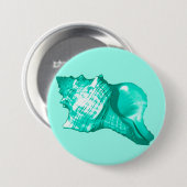 Schets van de schelp van de kegel - turquoise, wit ronde button 7,6 cm (Voorkant /achterkant)