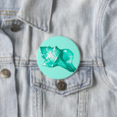 Schets van de schelp van de kegel - turquoise, wit ronde button 7,6 cm (In situ)