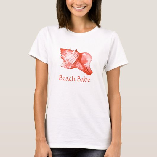 Schets van de schelp van de sluiting - koraal, roz t-shirt (Voorkant)