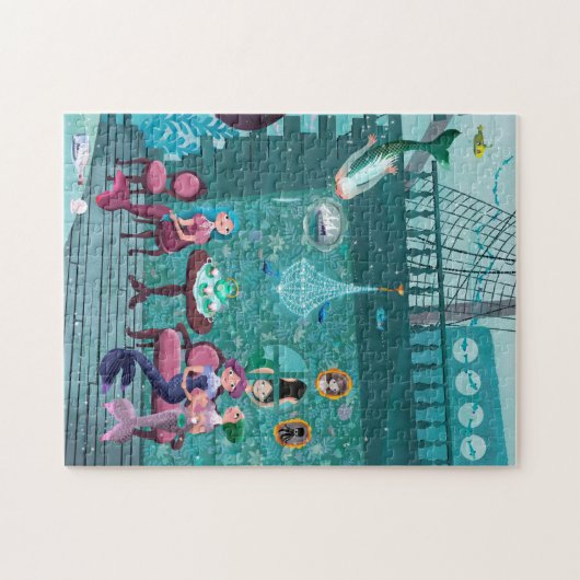 Schets van de Tea Party van Mermaids Legpuzzel (Horizontaal)