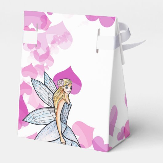 Schets van de verjaardagsfeeprinses met roze harte bedankdoosjes (Achterkant)