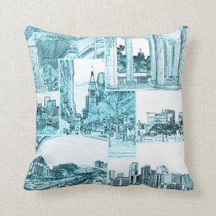 Schets van downtown Denver, CO, Light Blauwgroen Kussen