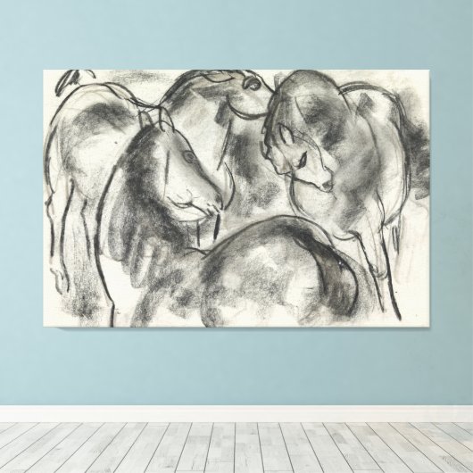 Schets van drie paarden canvas afdruk (Insitu (Houten vloer))