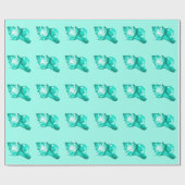 Schets van een conchschelp - turquoise, wit en aqu cadeaupapier (Vlak)