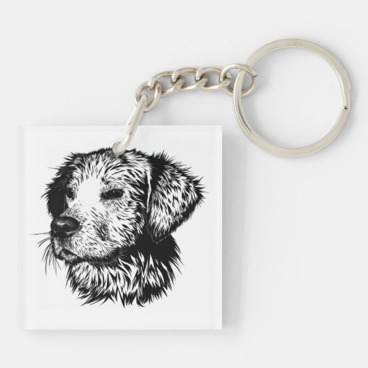 Schets van een hondenhoofd sleutelhanger (Achterkant)