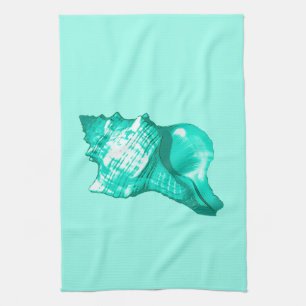 Schets van een horenschelp - turquoise, wit en aqu theedoek