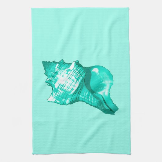 Schets van een horenschelp - turquoise, wit en aqu theedoek (Verticaal)