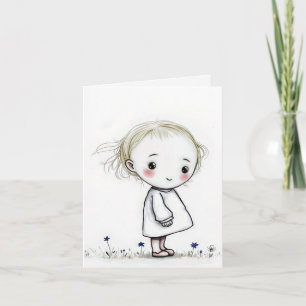 Schets van een klein meisje met wilde bloemen kaart