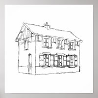 Schets van een oud huis, met Shutters.