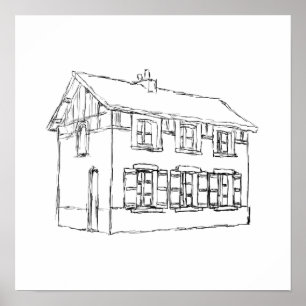 Schets van een oud huis, met Shutters. Poster