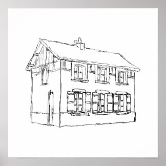 Schets van een oud huis, met Shutters. Poster