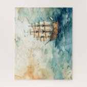 Schets van een oud zeilschip met zeekaart legpuzzel (Verticaal)