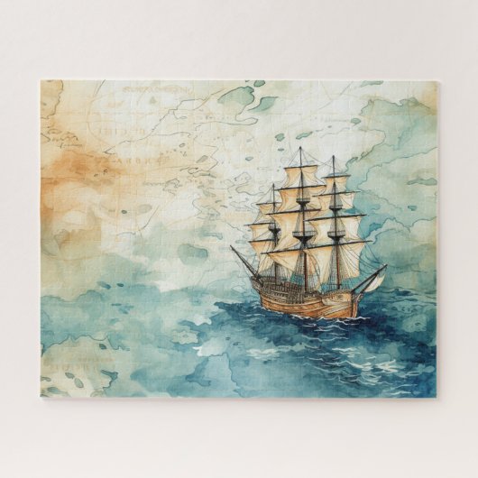 Schets van een oud zeilschip met zeekaart legpuzzel (Horizontaal)