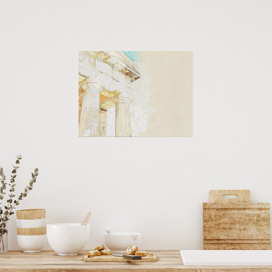 schets van een portico deel van de oude tempel poster (Keuken)
