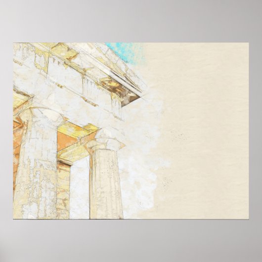 schets van een portico deel van de oude tempel poster (Voorkant)