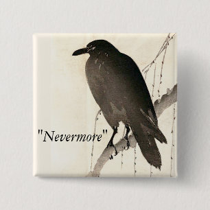 Schets van een raaf - "Nooit meer" Vierkante Button 5,1 Cm