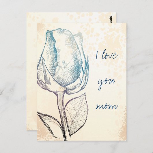 Schets van een roos, briefkaart (Voorkant / Achterkant)