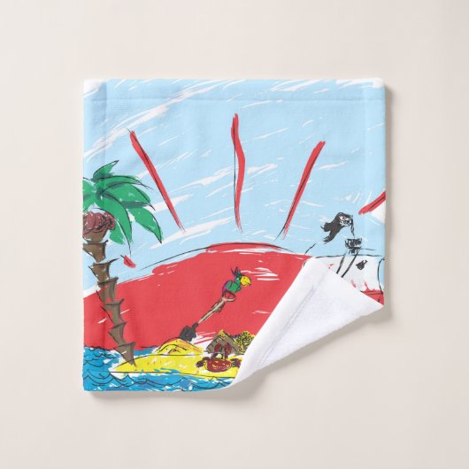 schets van een schat- en piratenschip bad handdoek (Wasdoekje)