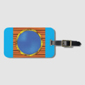 Schets van een scheepspatrijspoort met blauwe zee bagagelabel (Voorkant (horizontaal))