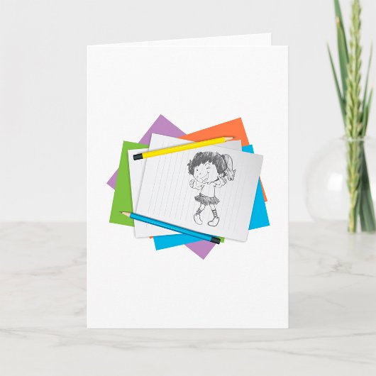 Schets van een speelse meid met kleurpotloden kaart