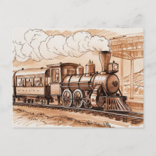 Schets van een stoomtrein uit het verleden briefkaart