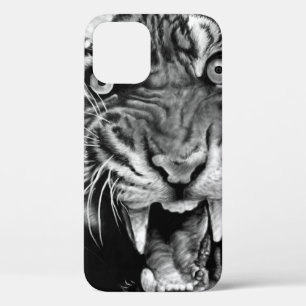 Schets van een wilde tijger in zwart-wit, witzwart Case-Mate iPhone case