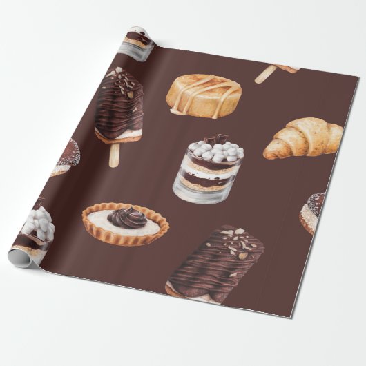schets van heerlijke mooie desserts en pastr cadeaupapier (Uitgerold)