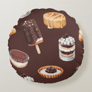 schets van heerlijke mooie desserts en pastr rond kussen