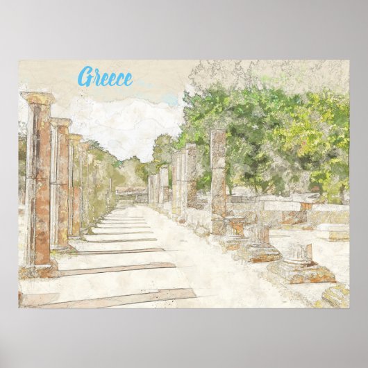 Schets van het oude Olympia Ruins Poster — Grieken (Voorkant)